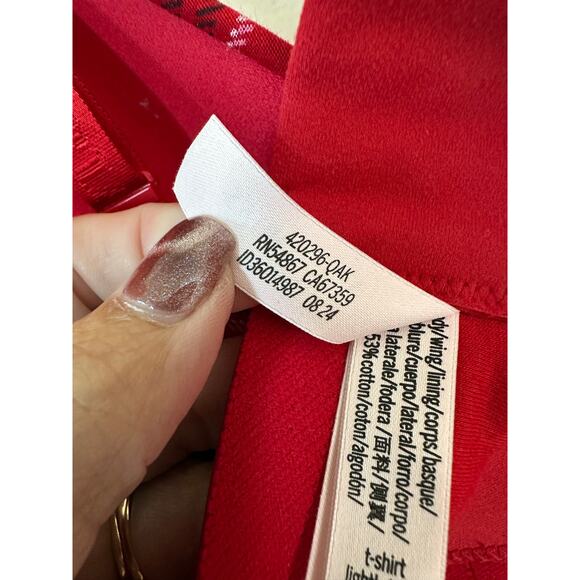 Victoria's Secret Red Plaid Shine Patch Demi Bra 38D Rhinestone Logo - Picture 7 of 7